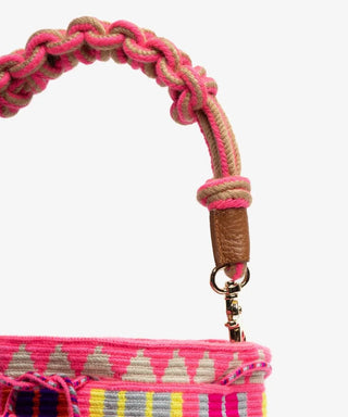 Guanabana Aries Short Macrame Handle Crossbody, Neon Pink & Multi