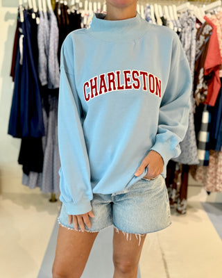 Oversized Charleston Mockneck Sweatshirt, Light Blue