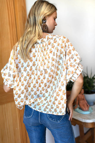 Love Tomas by EF Mandarin Collar Top, Little Marigolds