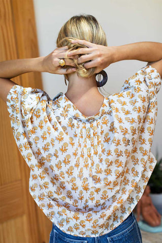 Love Tomas by EF Mandarin Collar Top, Little Marigolds