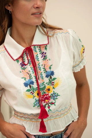 Mille Tali Top, Floral Embroidery