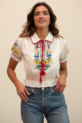 Mille Tali Top, Floral Embroidery
