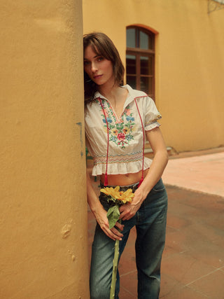 Mille Tali Top, Floral Embroidery
