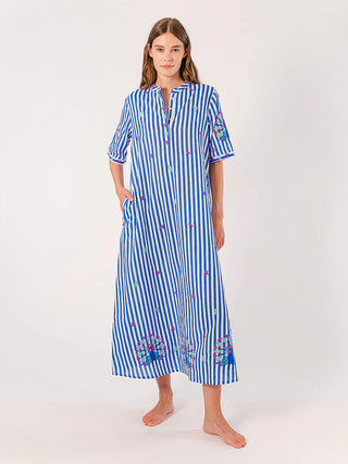 Nimo With Love Cassia Dress, Stripe Peacock Embroidery