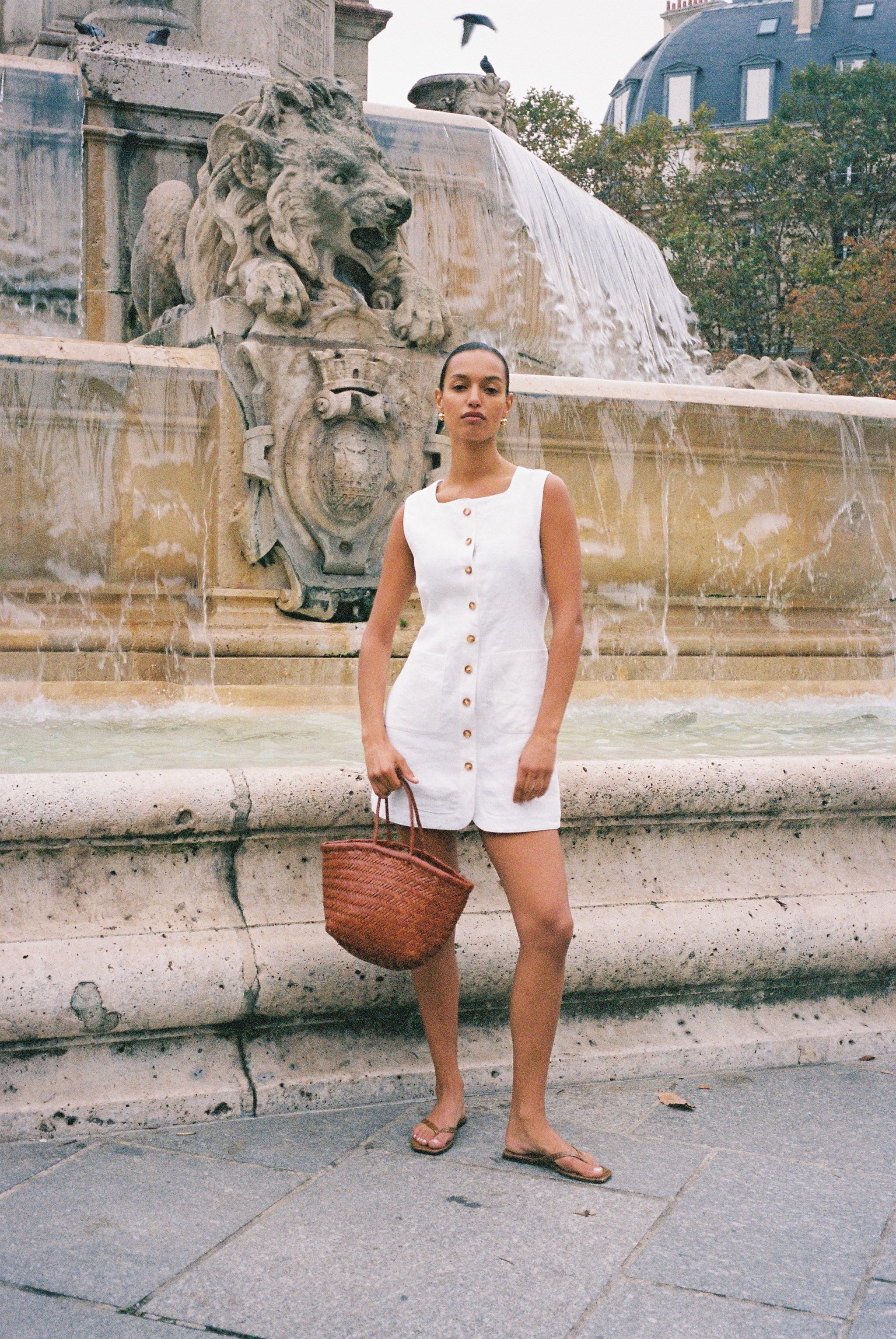 Posse Emma Button Down Mini Dress, Ivory M Posse Emma Button Down Mini Dress, Ivory M