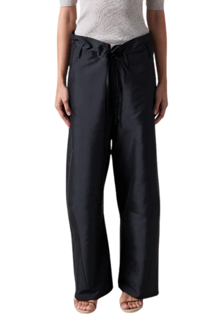 Chan Luu Techno Taffeta Barrel Pants, Black