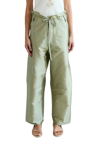 Chan Luu Techno Taffeta Barrel Pants, Sage