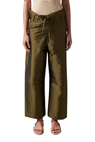 Chan Luu Techno Taffeta Barrel Pants, Olive