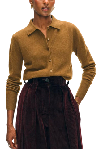 White & Warren Cashmere Collared Cardigan, Coffee Bean