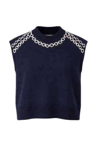 Anna Cate Chris Top, Navy Embroid