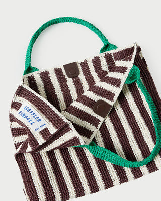 Loeffler Randall Sol Crochet Beach Tote, Green Brown White Stripe