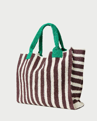 Loeffler Randall Sol Crochet Beach Tote, Green Brown White Stripe
