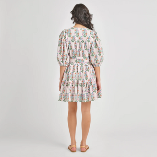 Pink Chicken Short Indira Dress, Pink Dewdrop Block Print