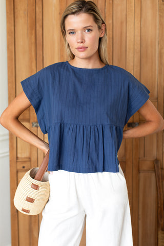 Love Tomas Dolman Peplum Top, Blue Indigo