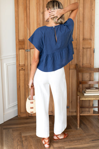 Love Tomas Dolman Peplum Top, Blue Indigo