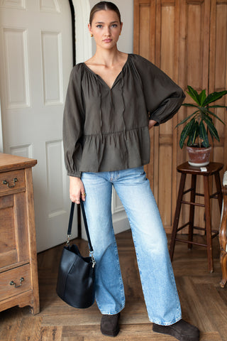 Love Tomas Lucienne Peplum Top, Olive Grove Organic